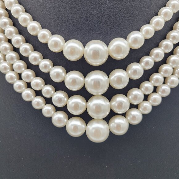 Vtg Signed Japan Faux Pearl White Multistrand Choker Collar Necklace Graduated - Picture 2 of 8
